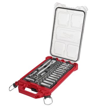 32pcs 3/8" Drive Ratchet and Socket Set with PACKOUT Low-Profile Compact Organiser - Metric