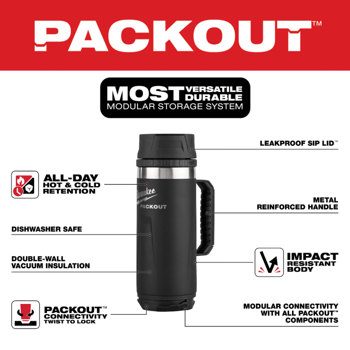 PACKOUT™ 18oz Insulated Mug w/ Sip Lid - Black main product photo